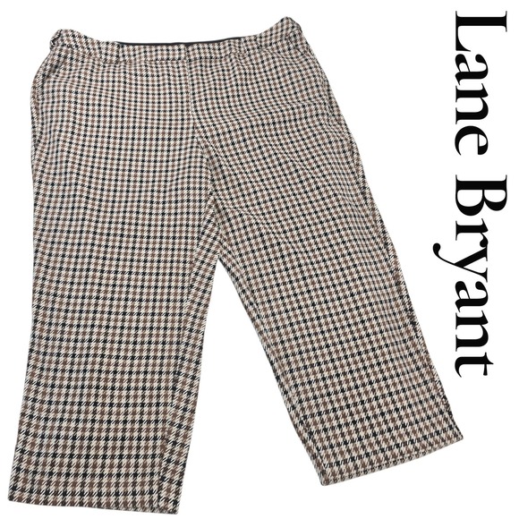 Lane Bryant Pants - Lane Bryant Brown Houndstooth Pants Plus Size 28 Straight Leg Career Trousers